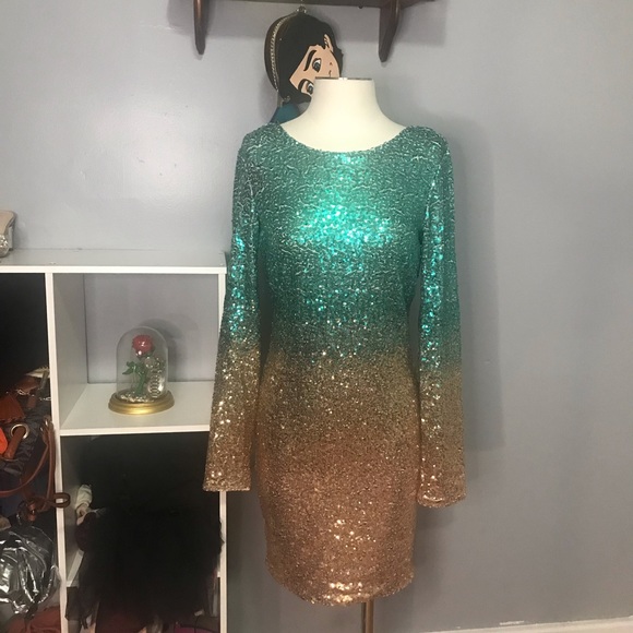 Emerald and gold sequence dress - Picture 1 of 4